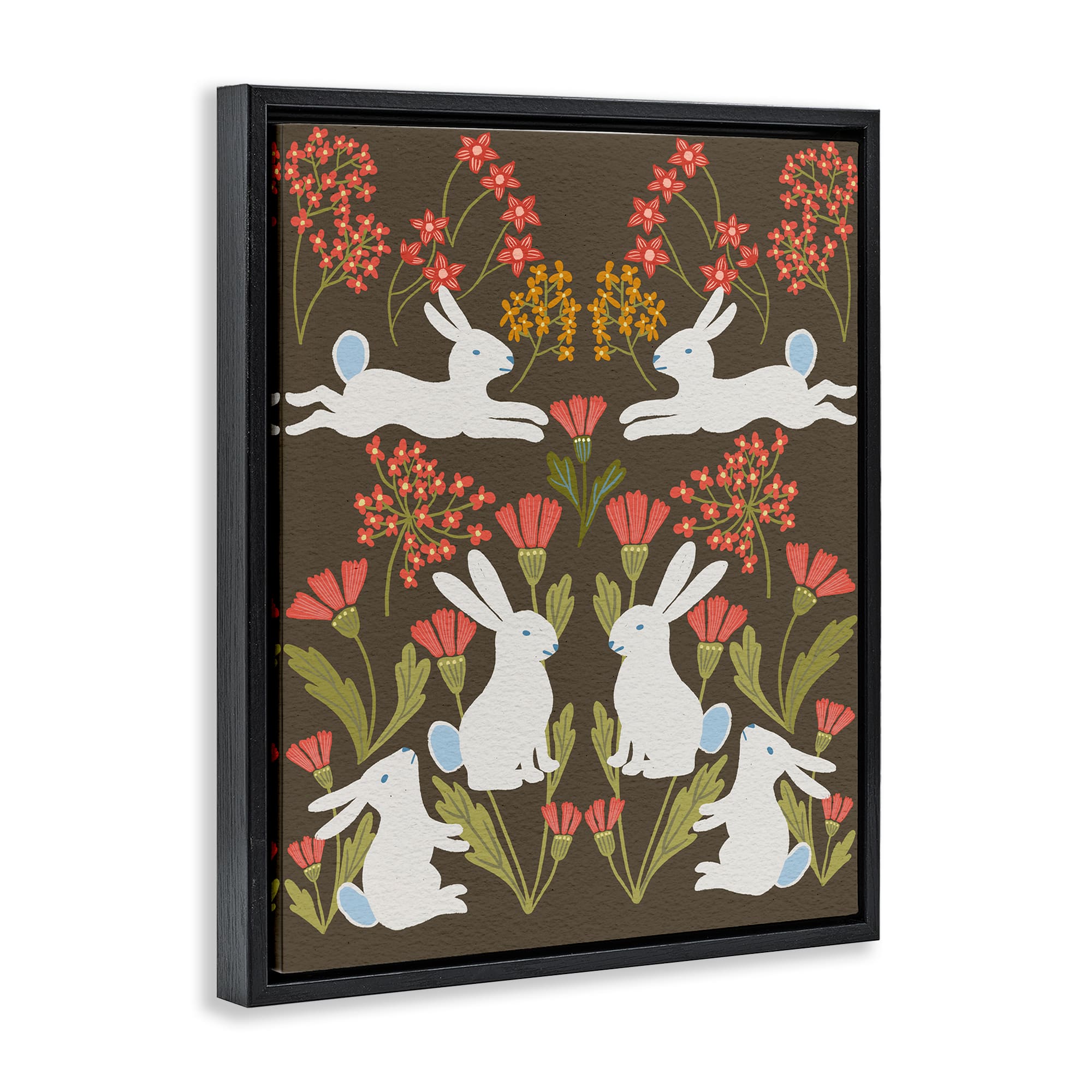 Stupell Industries Wild Spring Blooms & Rabbits Floating Frame Wall Art